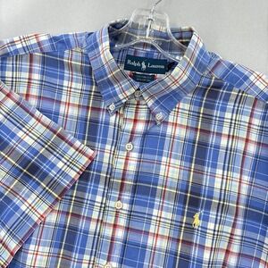 Polo Ralph Lauren Shirt Mens XL Blue Plaid Madras Button Down Preppy Custom Fit